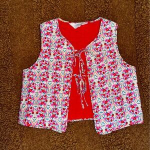 Colorful Floral Vest with Red Tie Front